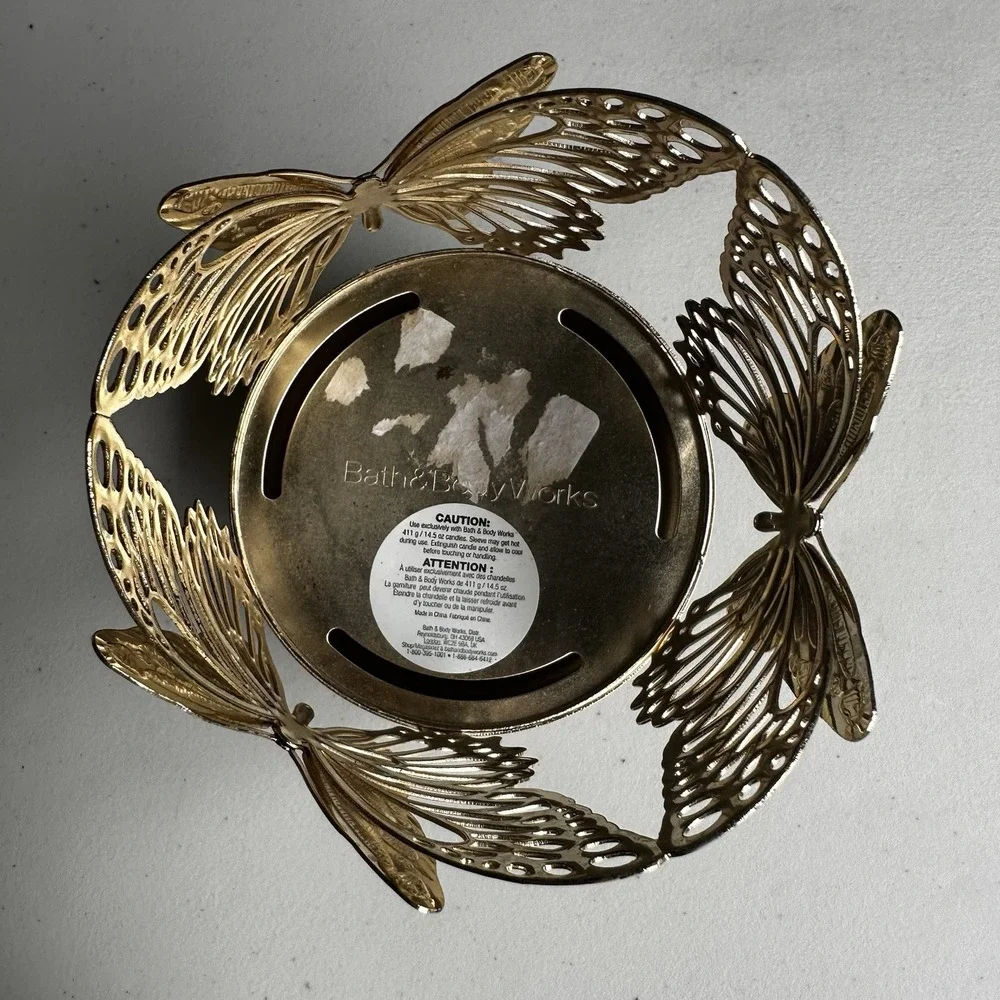 Bath & Body Works Butterfly 3-Wick Candle Holder Gold Pedestal Glam Home Decor
